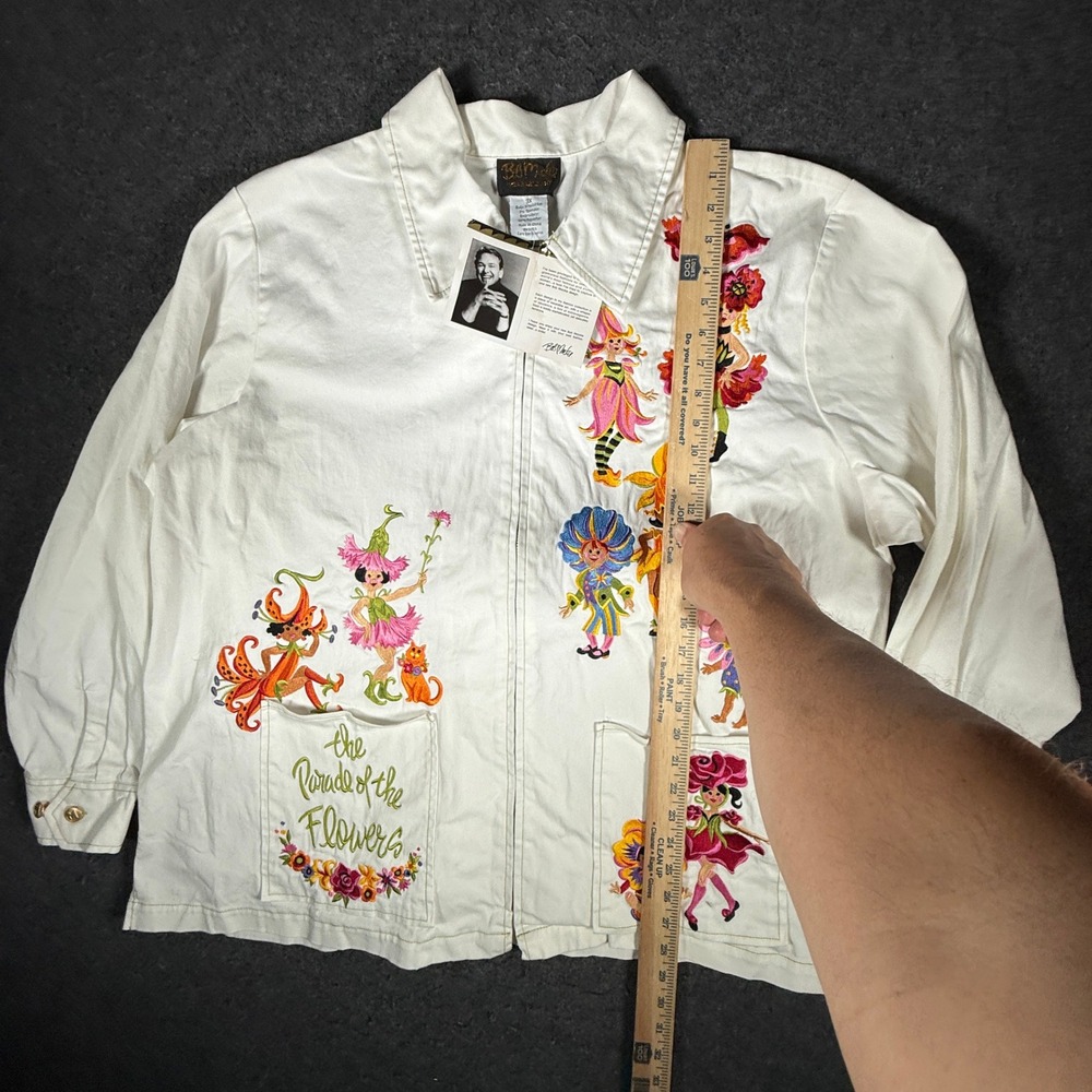 Bob Mackie Wearable Art Parade of the Flowers Fairy Embroidered Zip Jacket 3X - Picture 10 of 13